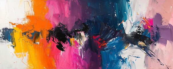 An abstract expressionist painting with bold colors and energetic brushstrokes.