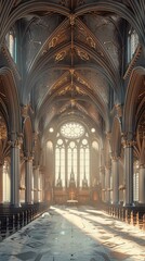 Obraz premium Gothic Cathedral Interior, 4K hyperrealistic photo