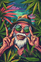 funny and friendly background for a cannabis postcard about legal marijuana