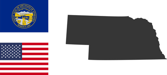Nebraska state of USA. Nebraska flag and territory. States of America territory on white background. Separate states. Vector illustration