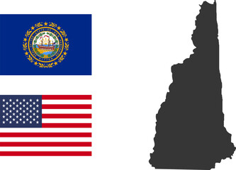 New Hampshire state of USA. New Hampshire flag and territory. States of America territory on white background. Separate states. Vector illustration