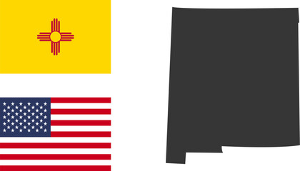 Fototapeta premium New Mexico state of USA. New Mexico flag and territory. States of America territory on white background. Separate states. Vector illustration