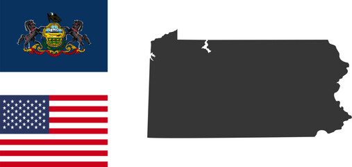 Pennsylvania state of USA. Pennsylvania flag and territory. States of America territory on white background. Separate states. Vector illustration
