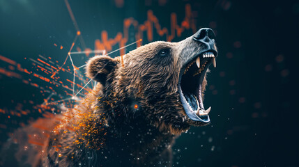 Aggressive Bear with Financial Graph Background