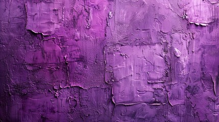Naklejka premium A wide banner with a violet grungy texture on rough decorative plaster backdrop. Panoramic copy space image on concrete wall, creating a purple abstract background