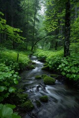 Obraz premium A forest spring scene with fresh water sources captures the essence of rejuvenation and vitality in a natural woodland setting. 