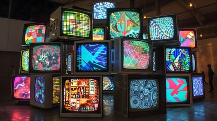 Colorful Retro TV Art Installation with Vibrant Patterns