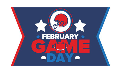 Game Day. American football playoff. Super Party in United States. Final game of regular season. Professional team championship. Ball for american football. Sport poster. Vector illustration