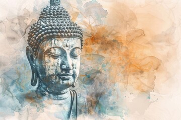 An artistic interpretation of Buddha in watercolor, blending fade and pale tones to symbolize enlightenment and inner peace in Buddhist philosophy