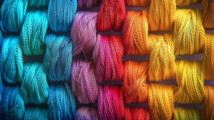 A closeup image of a woven texture showcasing a mesmerizing gradient of rainbow colors The intricate pattern and vibrant hues create a visually appealing and dynamic composition