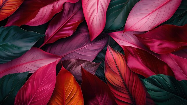 A close-up of vibrant red and green leaves at the base, arranged on the leaf tips below