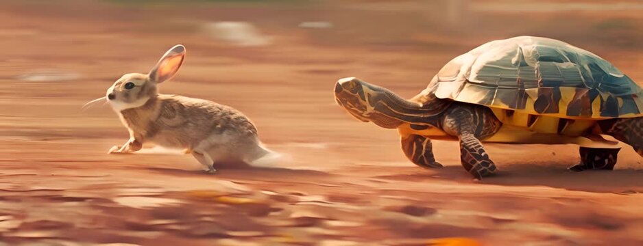 Turtle rabbit runinng race , Rabbit or Turtle winning 
