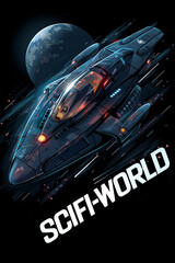Fototapeta premium Sci-fi themed graphic design of spaceship and planet
