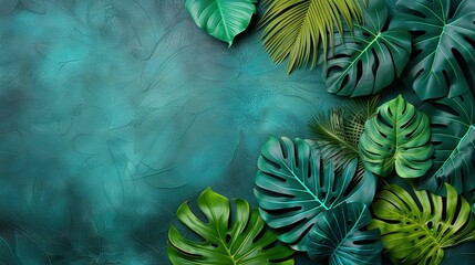   Blue Background with Green Leaves & Name Space