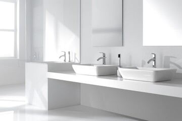 Fototapeta premium Minimalist design in a white bathroom with sleek fixtures