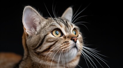 Close-Up of Alert Silver Tabby American Shorthair Cat