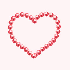 Vector realistic heart made of glossy raspberry red pearls isolated on a soft pink background. Symbol of love and devotion. Romantic elegant illustration