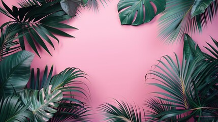   Tropical leaves on pink background - Text/Image Placeholder with Name
