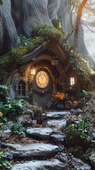 Fototapeta premium Fairy Hollow: Enchanted Forest Hideaway, 4K hyperrealistic photo