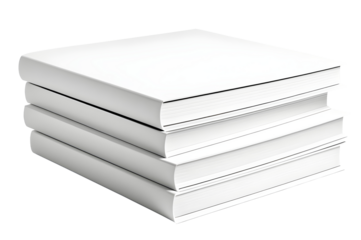Blank white hard cover books isolated on a transparent or white background.