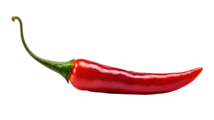 Vibrant red chili pepper isolated on a transparent background.
