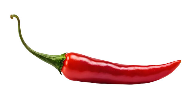 Vibrant red chili pepper isolated on a transparent background.