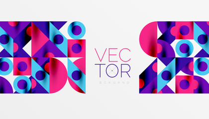 Obraz premium Colorful triangles circles square geometric design. Abstract background for wallpaper, banner, backdrop, card, book Illustration, landing page