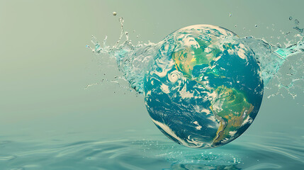 Fototapeta premium Planet earth in water save water concept