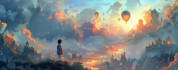 A whimsical illustration of a child's dream.