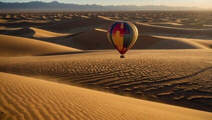 A hot air balloon with intricate patterns flying over