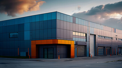 Obraz premium exterior of a modern warehouse with a small office unit