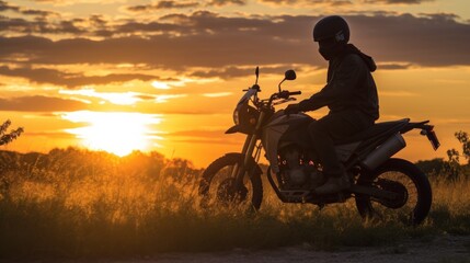 Fototapeta premium Motorcycle Silhouette at Sunset