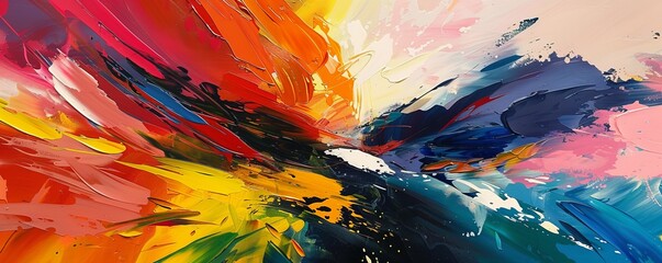A vibrant abstract painting capturing the feeling of pure energy, with bold strokes of color and dynamic lines conveying a sense of movement and power.