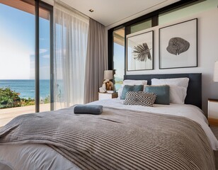 modern bedroom with ocean view