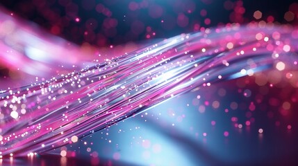 Obraz premium A close-up of a pink & blue background featuring a blurred line of lights on the left