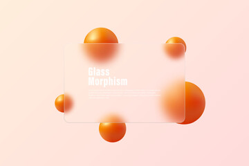 Background, website landing page in Glass morphism style. Vector illustration with blurred floating spheres in orange color.