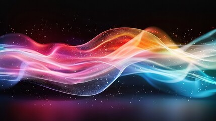 Fototapeta premium Multi-colored light wave on black T-shirt background with room for text or image insertion