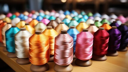 Colorful spools of thread on the stand