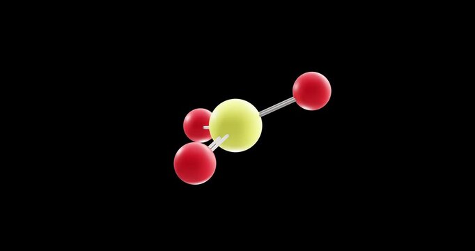 Sulfur trioxide molecule, rotating 3D model of sulphur trioxide, looped video on a black background