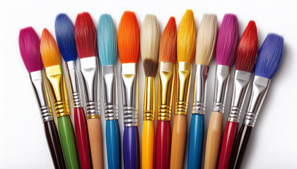 Fototapeta premium A set of colorful paintbrushes, isolated on a white background, showcasing their vibrant and varied bristles.