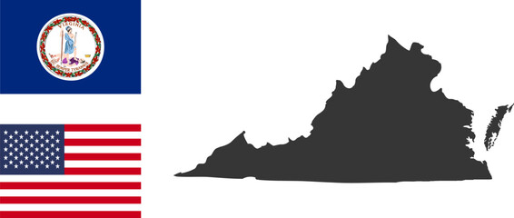 Virginia state of USA. Virginia territory and flag. States of America territory on white background. Separate states. Vector illustration