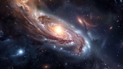 Fototapeta premium A spiral galaxy with a bright core in a dark starry expanse