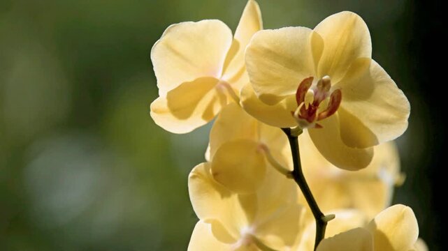 yellow Orchid branch on green natural background
