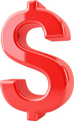 Fototapeta premium 3D red dollar symbol icon for finance and business concept isolated on transparent background.