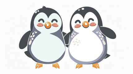 Naklejka premium Create a clipart of a Penguin couple celebrating togetherin a kawaii style, simplified to feature fewer elements for a cleaner look, Use a color palette that is appealing to children, with brig