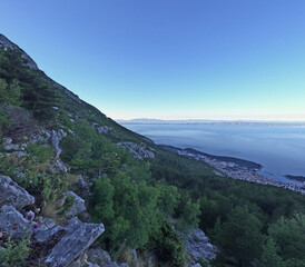 Aerial landscape. Morning view of the Adriatic coast and sea in Croatia, Makarska