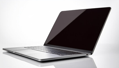 A sleek, modern laptop open and isolated on a white background, emphasizing its technological sophistication and design.