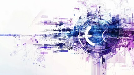 Obraz premium Double exposure of data and chart, business modern technology, mechanical designs, blue violet, white background, cutout