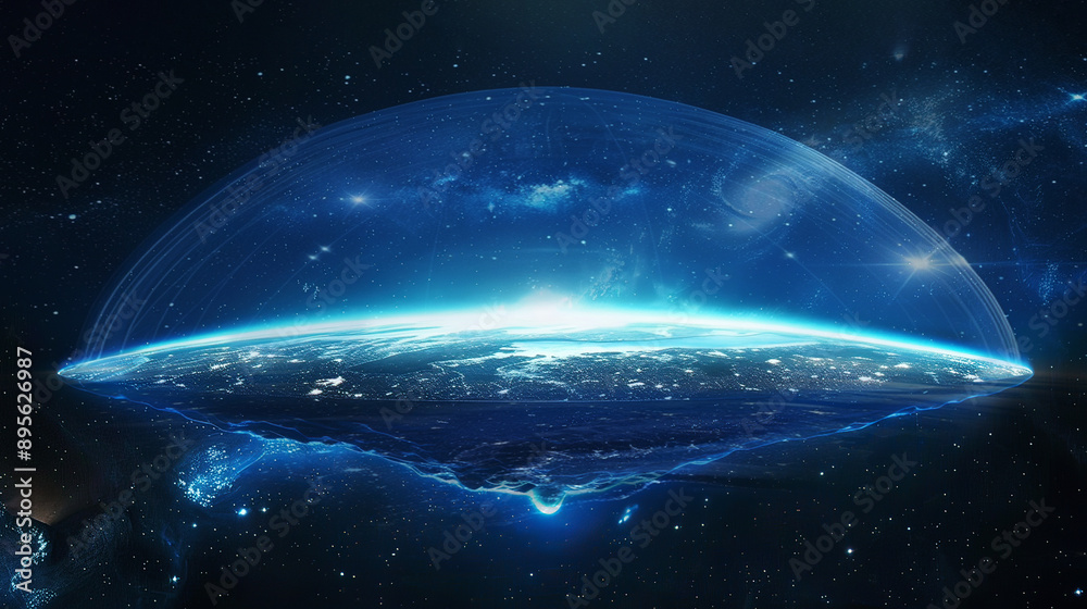 Wall mural a flat earth under a dome in space
