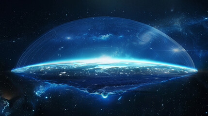 a flat earth under a dome in space
